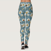 Naadloze Daisy Flower Pattern op Blauw Leggings (Achterkant)