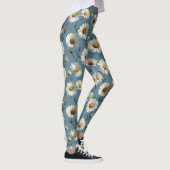 Naadloze Daisy Flower Pattern op Blauw Leggings (Rechts)