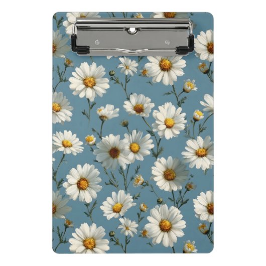 Naadloze Daisy Flower Pattern op Blauw Mini Klembord (Voorkant)