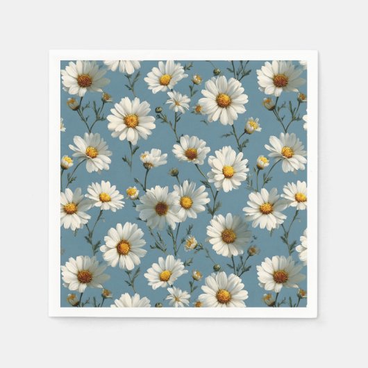 Naadloze Daisy Flower Pattern op Blauw Servet (Voorkant)