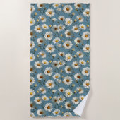 Naadloze Daisy Flower Pattern op Blauw Strandlaken (Voorkant)