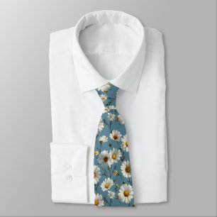Naadloze Daisy Flower Pattern op Blauw Stropdas