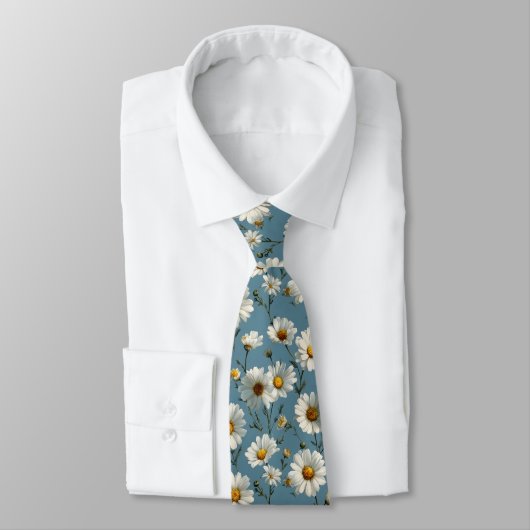 Naadloze Daisy Flower Pattern op Blauw Stropdas (Gebonden)