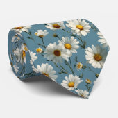 Naadloze Daisy Flower Pattern op Blauw Stropdas (Opgerold)