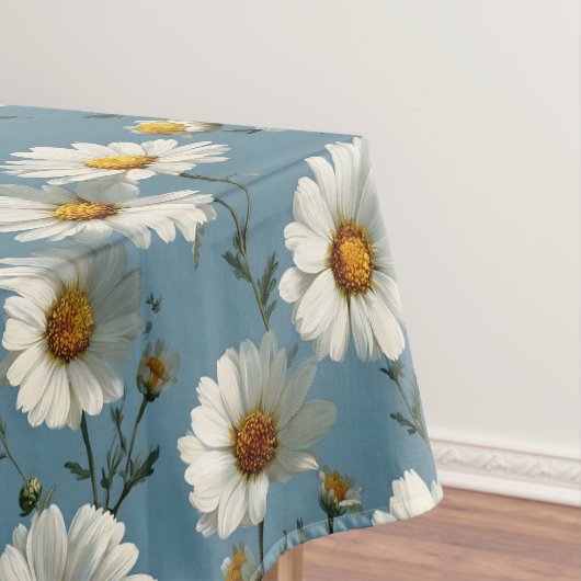 Naadloze Daisy Flower Pattern op Blauw Tafelkleed (Voorbeeld)