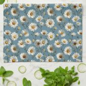 Naadloze Daisy Flower Pattern op Blauw Theedoek (Gevouwen)