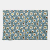 Naadloze Daisy Flower Pattern op Blauw Theedoek (Horizontaal)