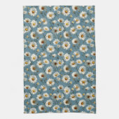 Naadloze Daisy Flower Pattern op Blauw Theedoek (Verticaal)