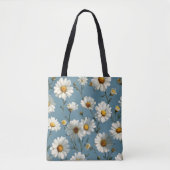 Naadloze Daisy Flower Pattern op Blauw Tote Bag (Voorkant)