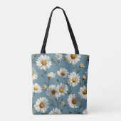 Naadloze Daisy Flower Pattern op Blauw Tote Bag (Achterkant)