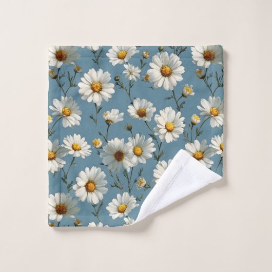 Naadloze Daisy Flower Pattern op Blauw Washandje (Wasdoekje)