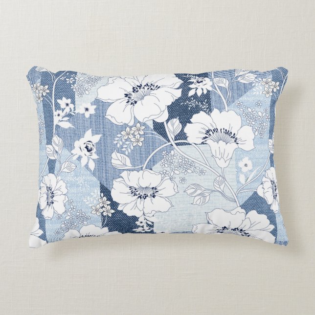 naadloze denim patchwork op flower accent kussen (Voorkant)