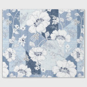 naadloze denim patchwork op flower cadeaupapier (Vlak)