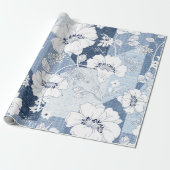 naadloze denim patchwork op flower cadeaupapier (Uitgerold)