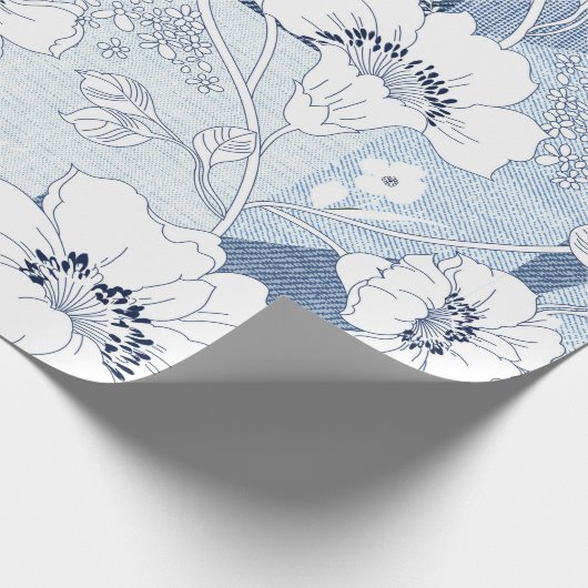 naadloze denim patchwork op flower cadeaupapier (Hoek)