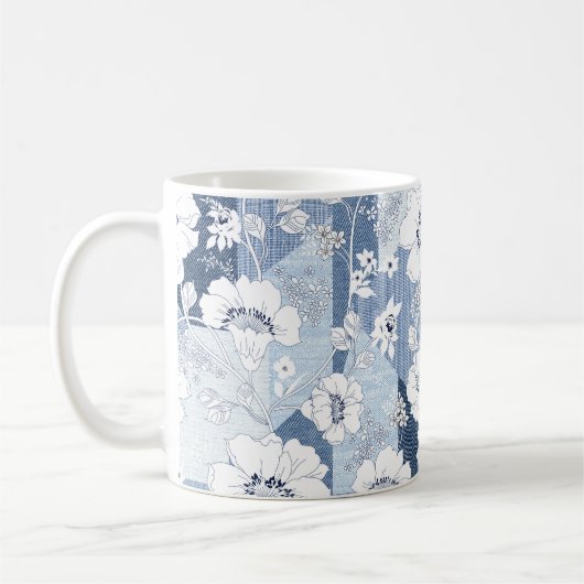 naadloze denim patchwork op flower koffiemok (Links)