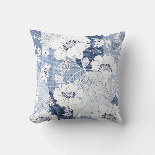 naadloze denim patchwork op flower kussen (Voorkant)