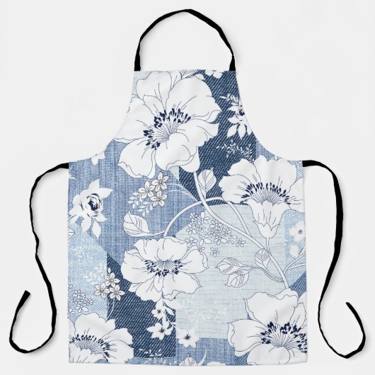 naadloze denim patchwork op flower schort (Voorkant)