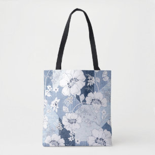 naadloze denim patchwork op flower tote bag