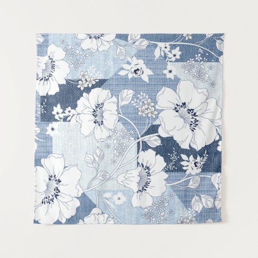 naadloze denim patchwork op flower wandkleed (Voorkant (horizontaal))