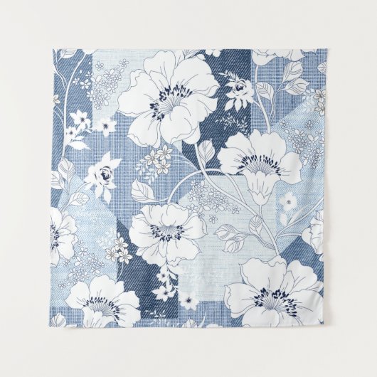 naadloze denim patchwork op flower wandkleed (Voorkant)