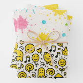 Naadloze Doodle Art Border in Gele en Zwarte Inkt Inpakpapier Vel (In situ)