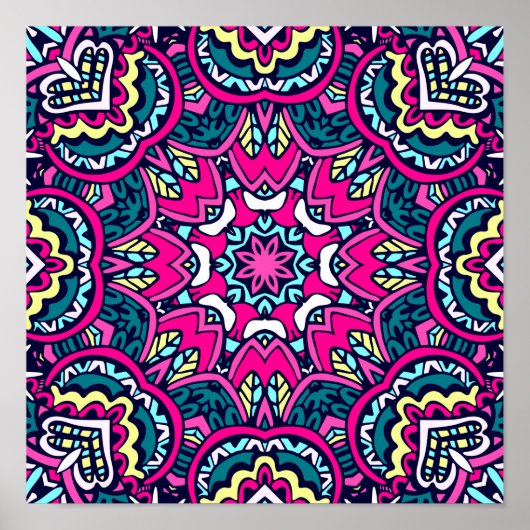 Naadloze feestboho Mandala Poster (Voorkant)