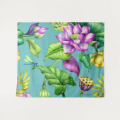 Naadloze flacon roze en gele Lotus Wandkleed (Voorkant (horizontaal))