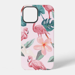 naadloze flamingo's en tropische bloemen illustrat iPhone 12 hoesje