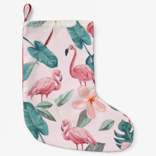 naadloze flamingos en tropische bloemen illustrere kleine kerstsok