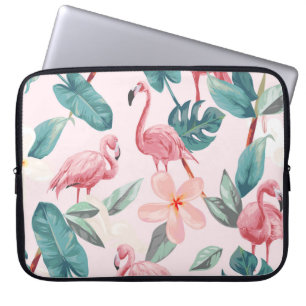 naadloze flamingos en tropische bloemen illustrere laptop sleeve