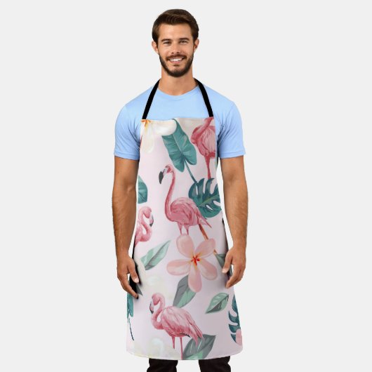 naadloze flamingos en tropische bloemen illustrere schort (Gedragen)