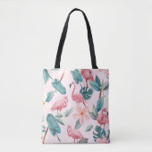 naadloze flamingos en tropische bloemen illustrere tote bag (Voorkant)
