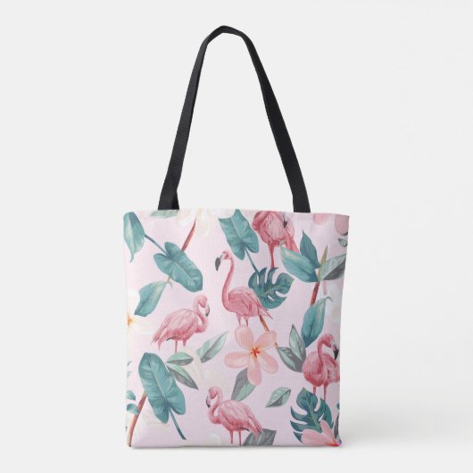 naadloze flamingos en tropische bloemen illustrere tote bag (Achterkant)