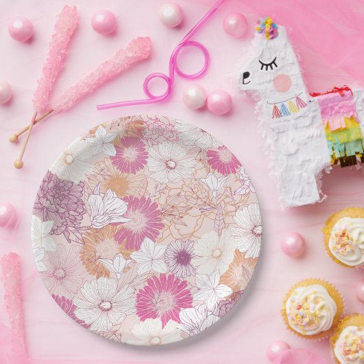 Naadloze Floral Papieren Bordje (Feest)