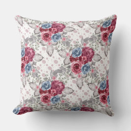 Naadloze Floral Pattern - Dusty Blue en Burgundy  Kussen