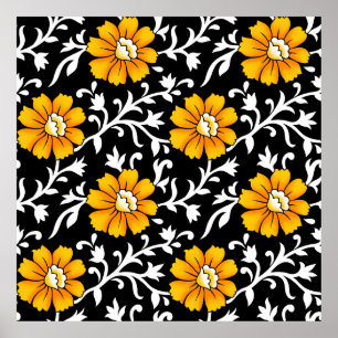 Naadloze Floral Pattern met Black Background, b Poster