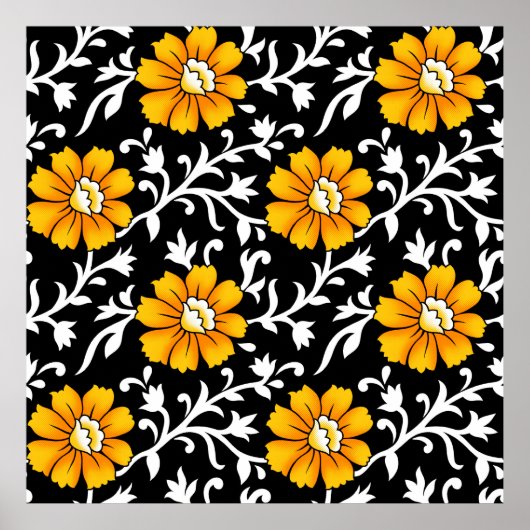 Naadloze Floral Pattern met Black Background, b Poster (Voorkant)