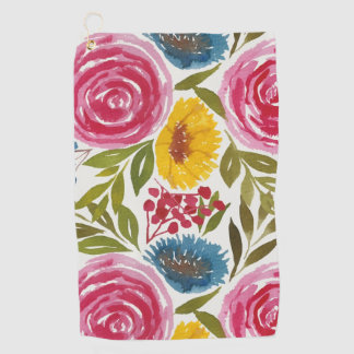 Naadloze Floral Waterverf Patroon V16 Golfhanddoek