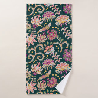 Naadloze florale achtergrond. Roze bloemen en blad Badhanddoek