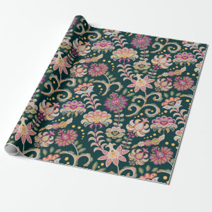 Naadloze florale achtergrond. Roze bloemen en blad Cadeaupapier