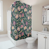 Naadloze florale achtergrond. Roze bloemen en blad Douchegordijn (In situ)