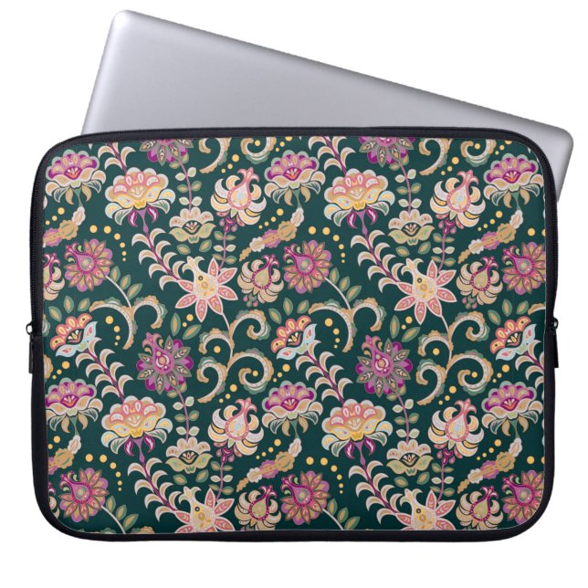 Naadloze florale achtergrond. Roze bloemen en blad Laptop Sleeve (Voorkant)