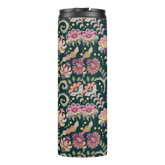 Naadloze florale achtergrond. Roze bloemen en blad Thermosbeker (Achterkant)