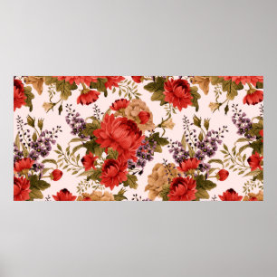 Naadloze florale rozen met chrysanthemum a poster