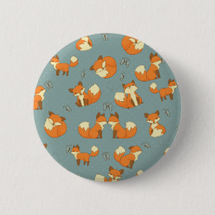 Naadloze fox- en vlinderpatroonpatronen ronde button 5,7 cm
