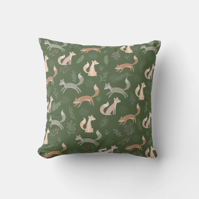 Naadloze fox Winter Branches en Leaves Pattern Kussen (Voorkant)