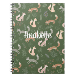 Naadloze fox Winter Branches en Leaves Pattern Notitieboek