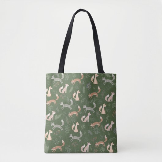 Naadloze fox Winter Branches en Leaves Pattern Tote Bag (Voorkant)