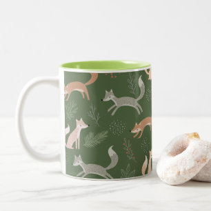 Naadloze fox Winter Branches en Leaves Pattern Tweekleurige Koffiemok